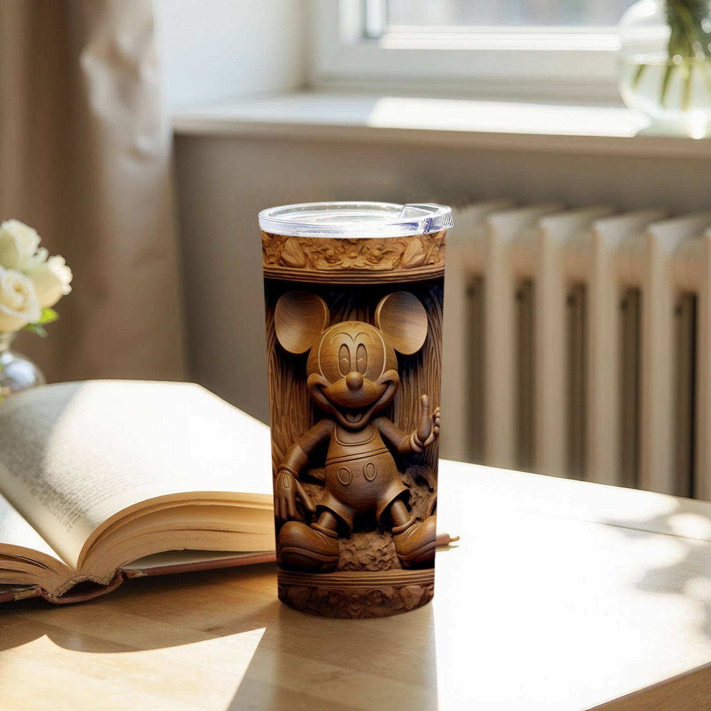 Intricate Mickey Mouse Carved Travel Tumbler Cup