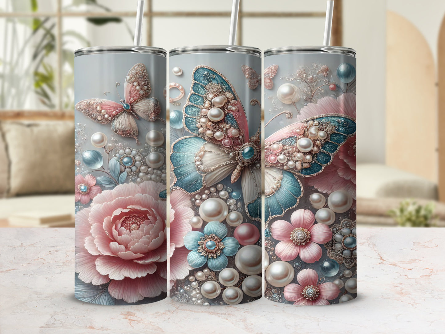 Elegant Floral and Butterfly Themed Drinkware Tumbler