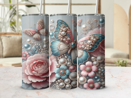 Elegant Floral and Butterfly Themed Drinkware Tumbler