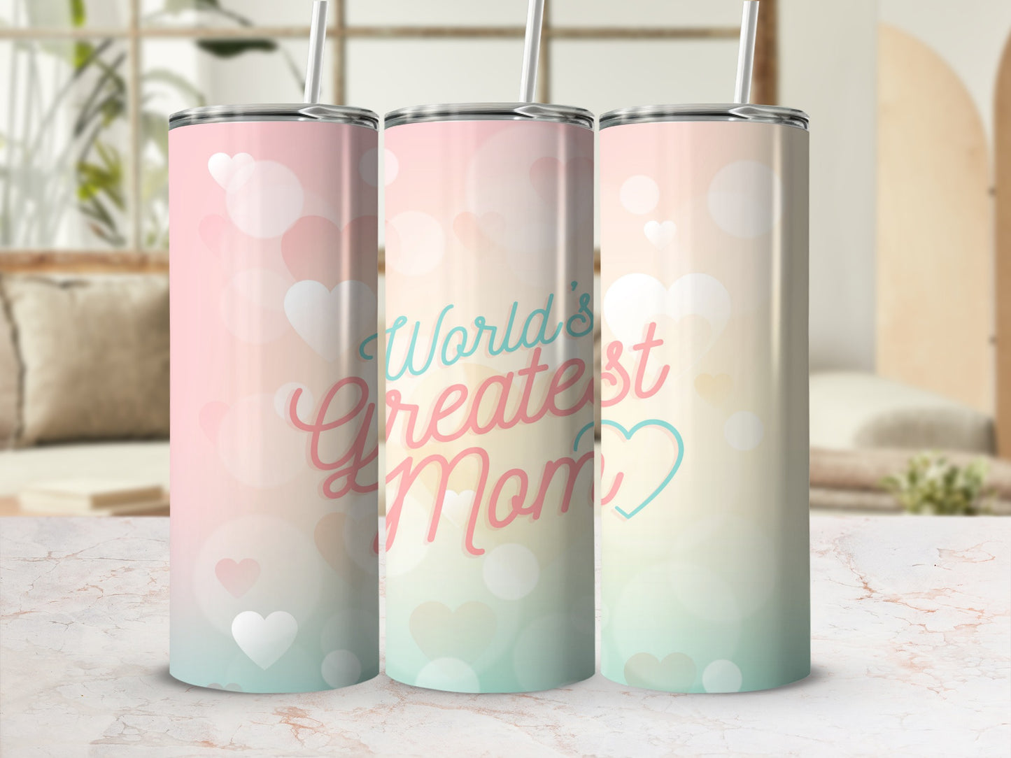 World's Greatest Mom Heart Design Tumbler
