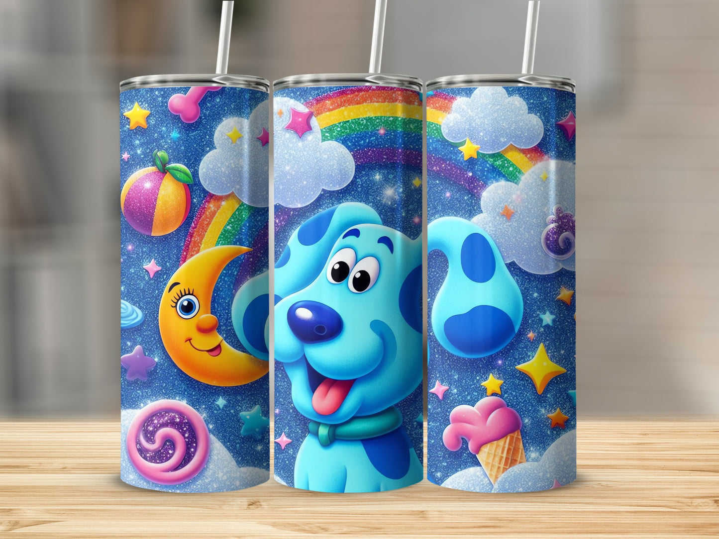 Colorful Cartoon Rainbow and Moon Design Tumbler Cup