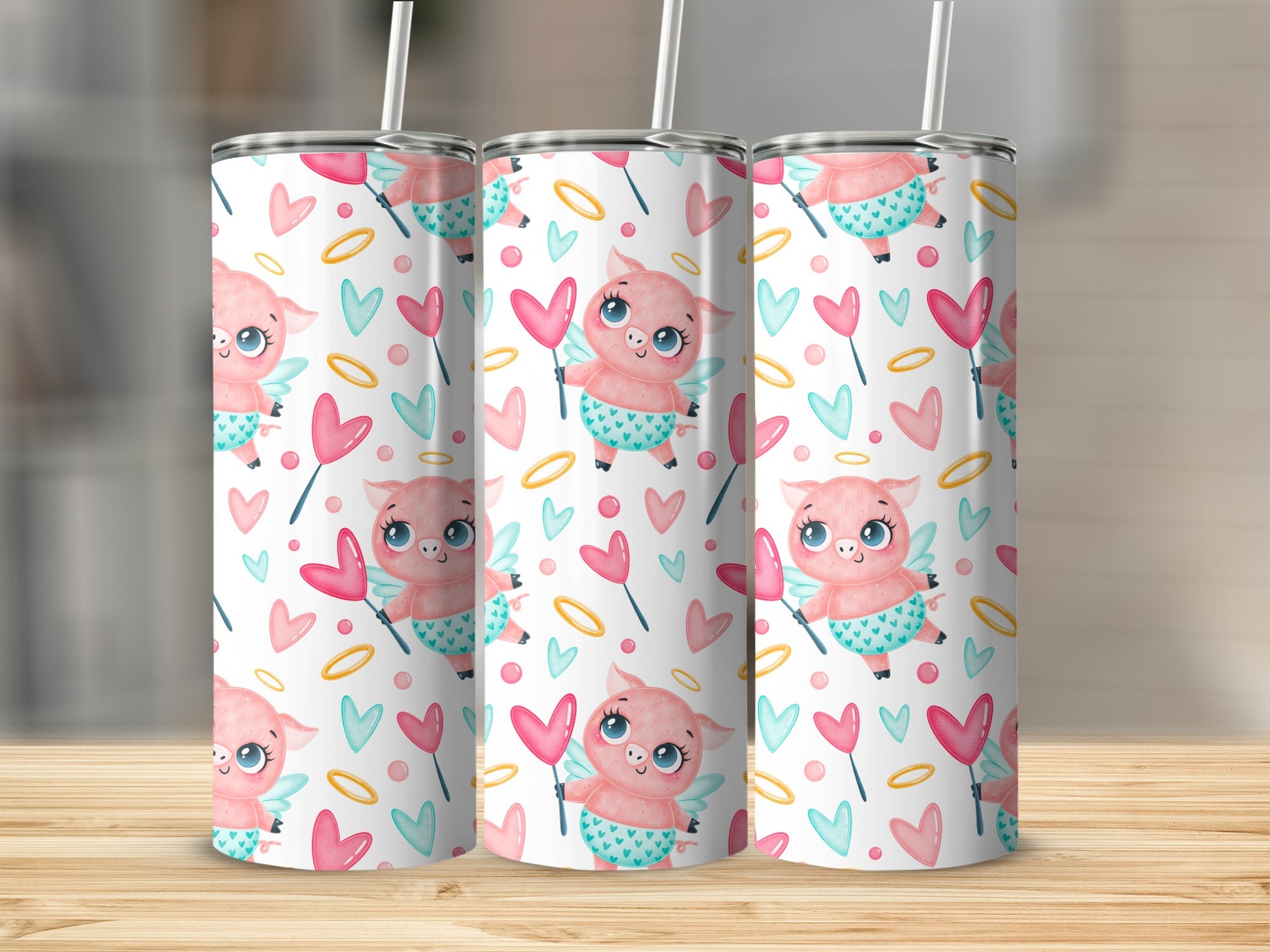 Cute Pink Cartoon Owl Hearts and Arrows Tumbler