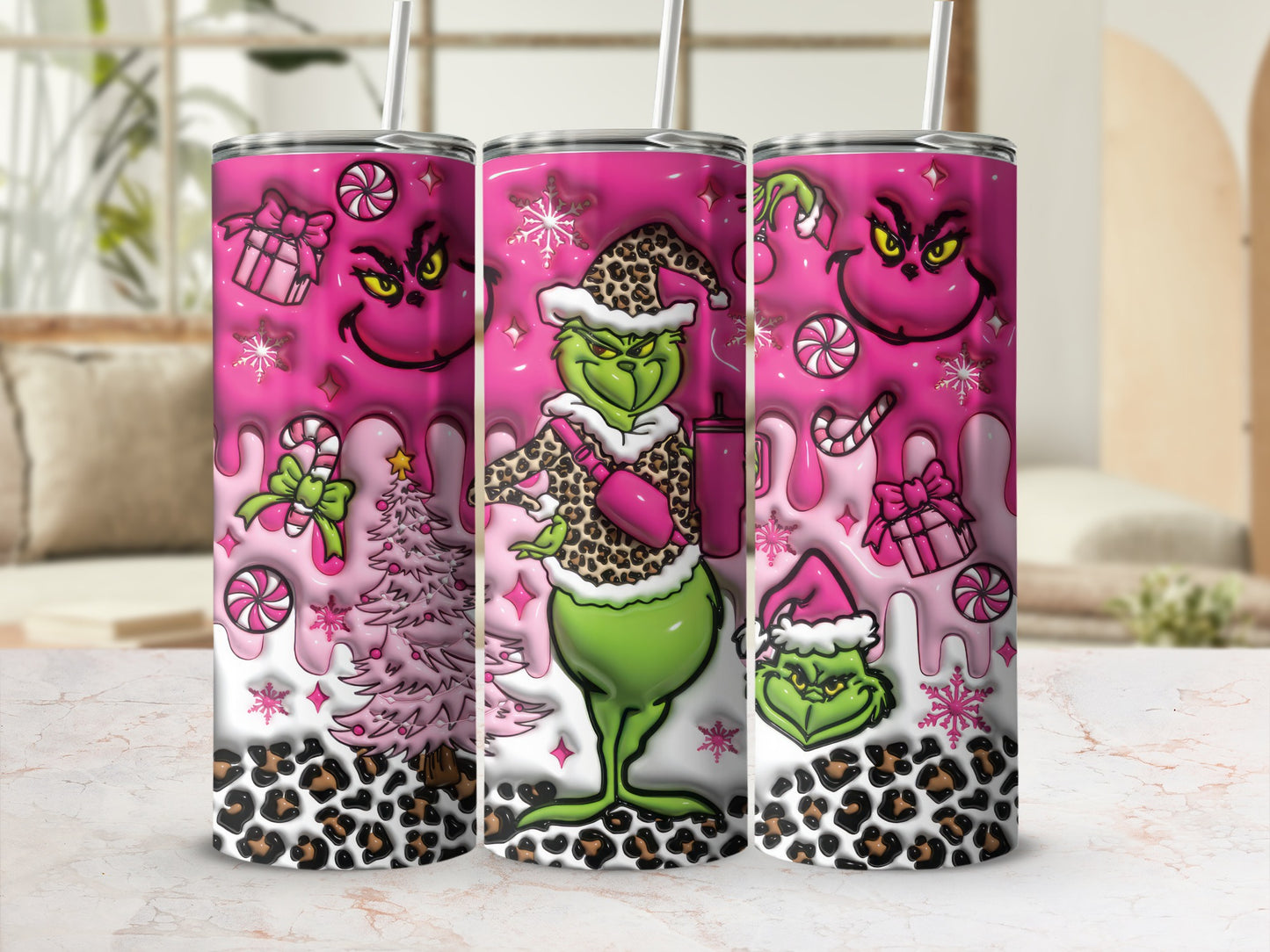Pink Grinch Christmas Design Insulated Tumbler Product