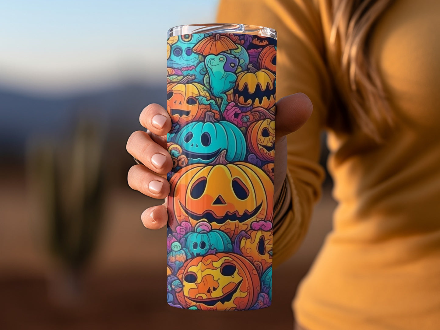 Colorful Halloween Themed Pumpkin Tumbler Cup