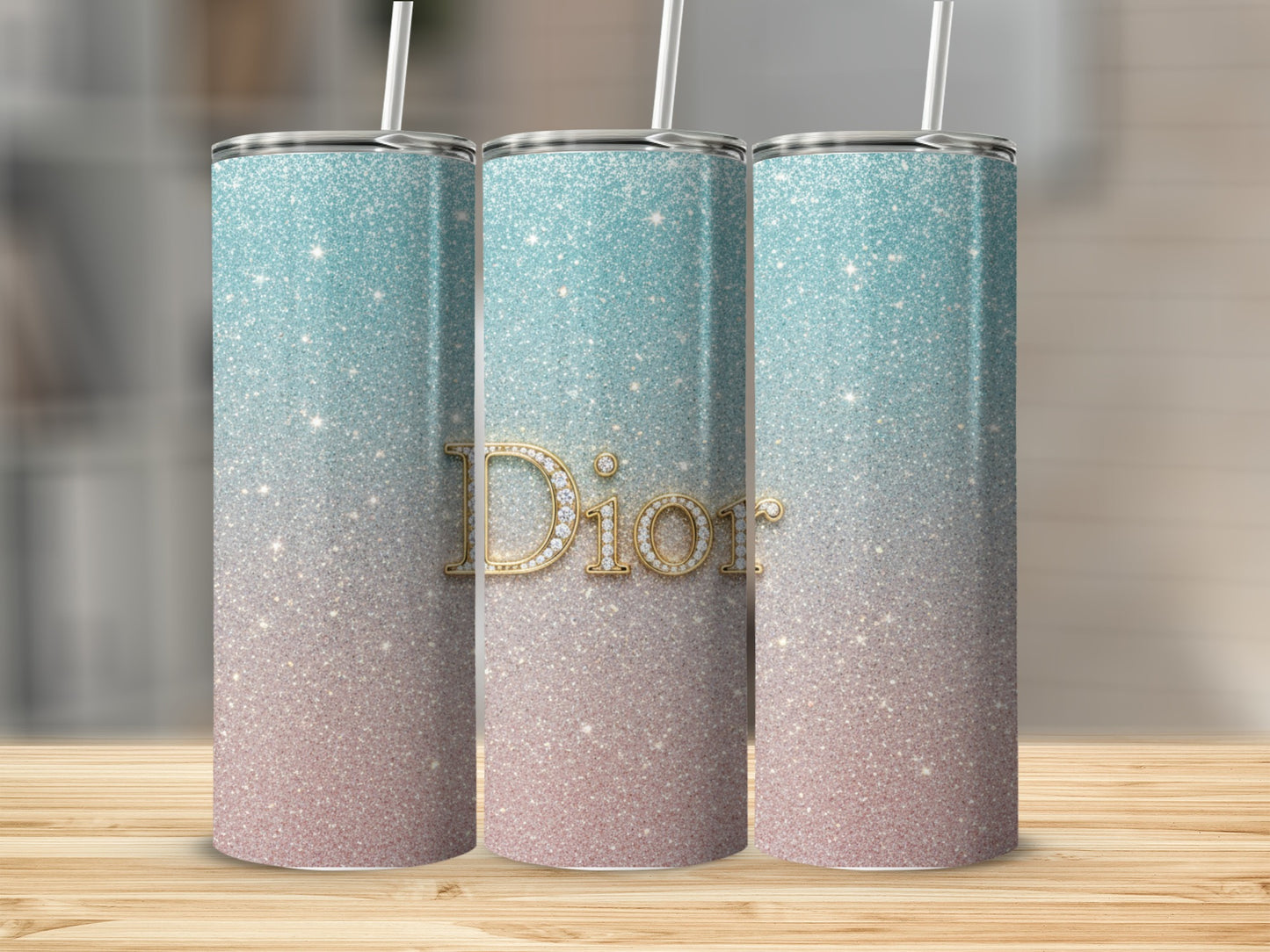 Shimmering Dior Gold Lettering Gradient Background Tumblers