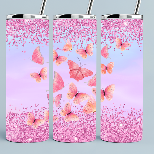 Pink Butterfly Glittery tumbler