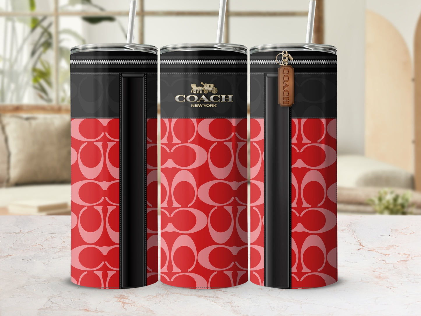 Stylish Red Coach New York Patterned Tumbler