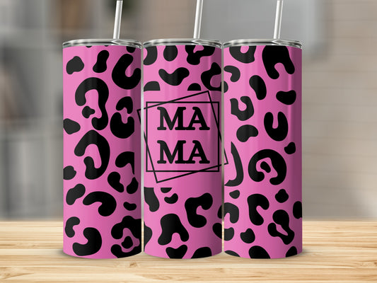 Pink Animal Print Tumbler with MA MA Design 20oz tumbler