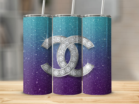 Interlocking Circles and Sparkling Gradient Design Tumbler