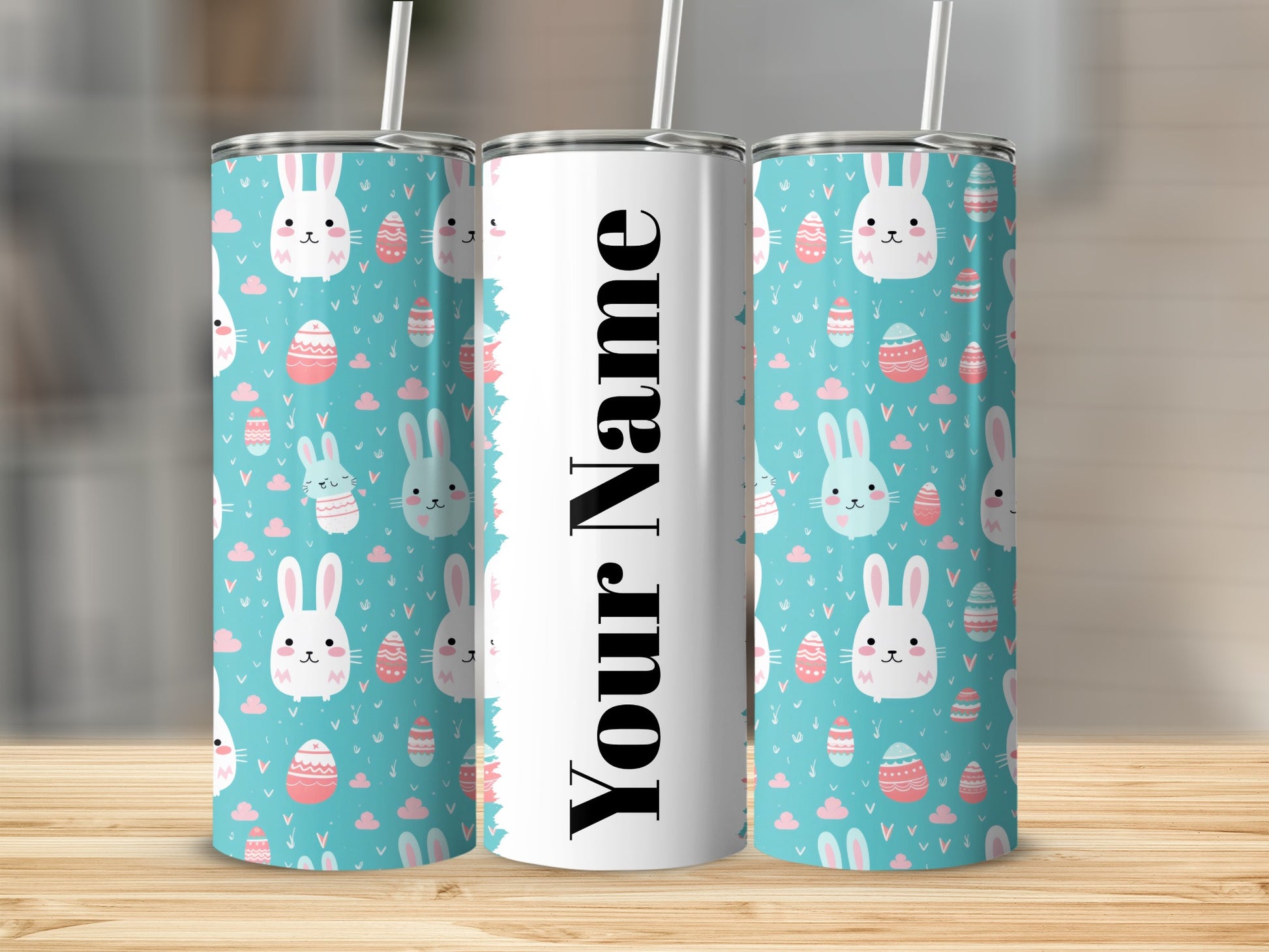 Personalized Easter Bunny and Eggs Tumbler with Straw