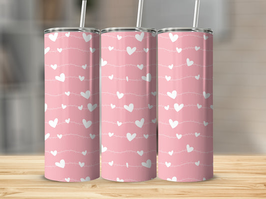Pink Tumbler with White Heart Pattern Casual Tumbler