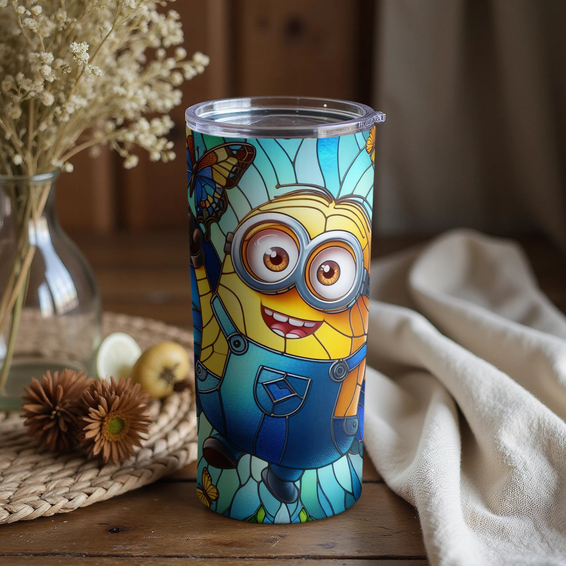 Colorful Minion Tumbler with Butterfly Design Product