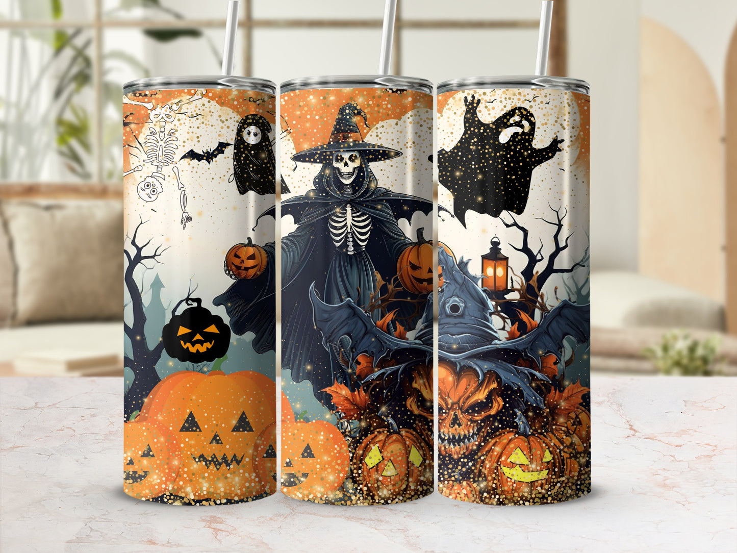 Halloween Witch and Pumpkin Themed Tumbler Set