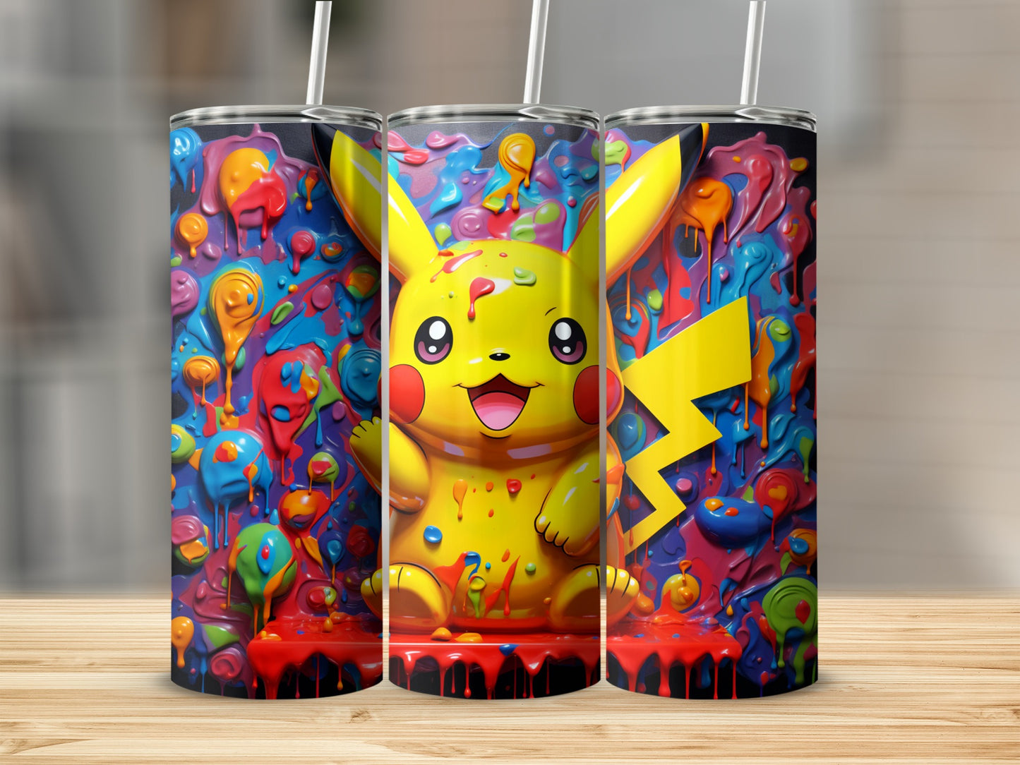 Colorful Pikachu Design Stainless Steel Tumbler Cup