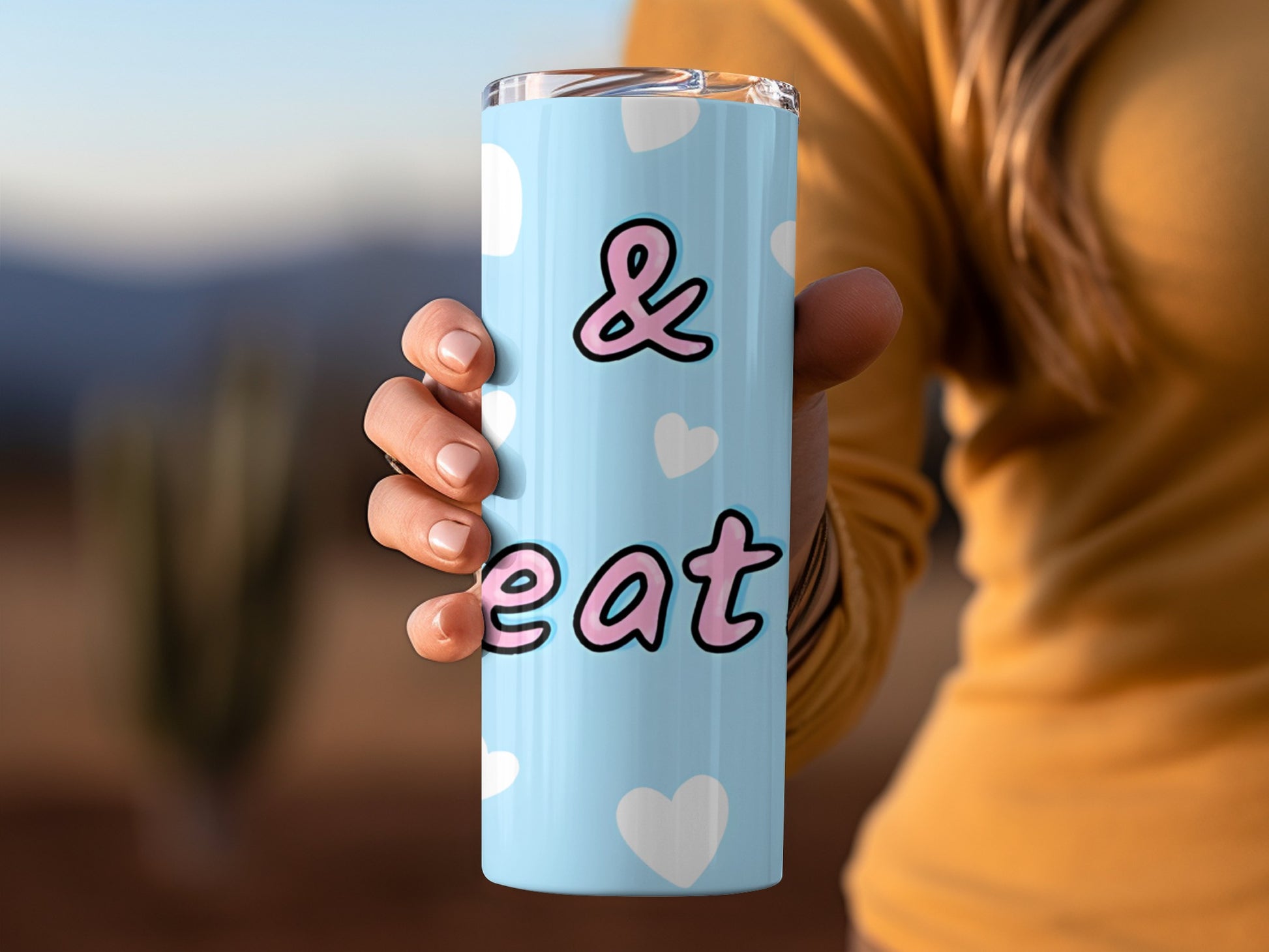 Cute Blue Drink & Eat Hearts Tumbler Cup for Beverages