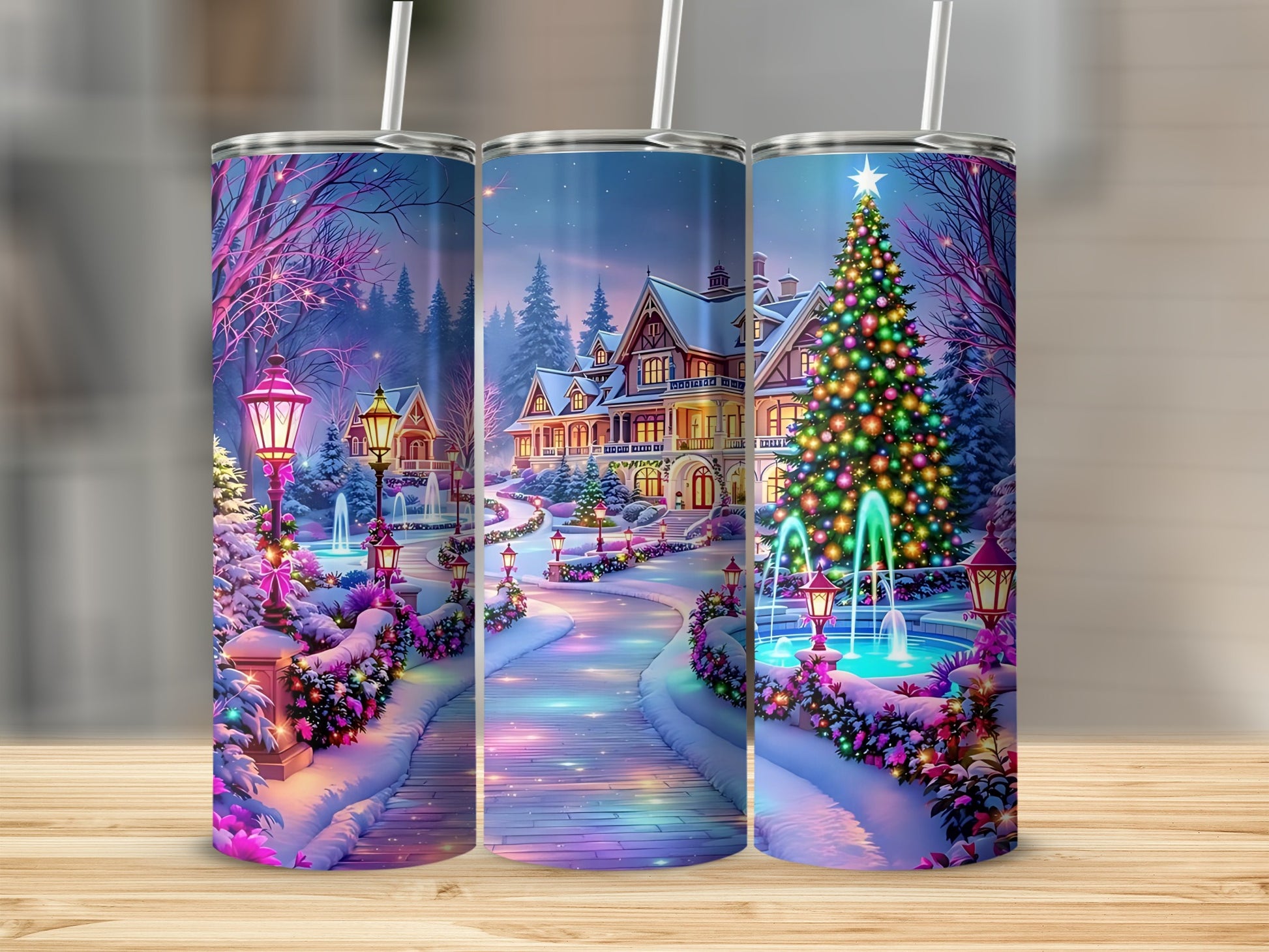Festive Christmas Town Scene Insulated Tumbler
