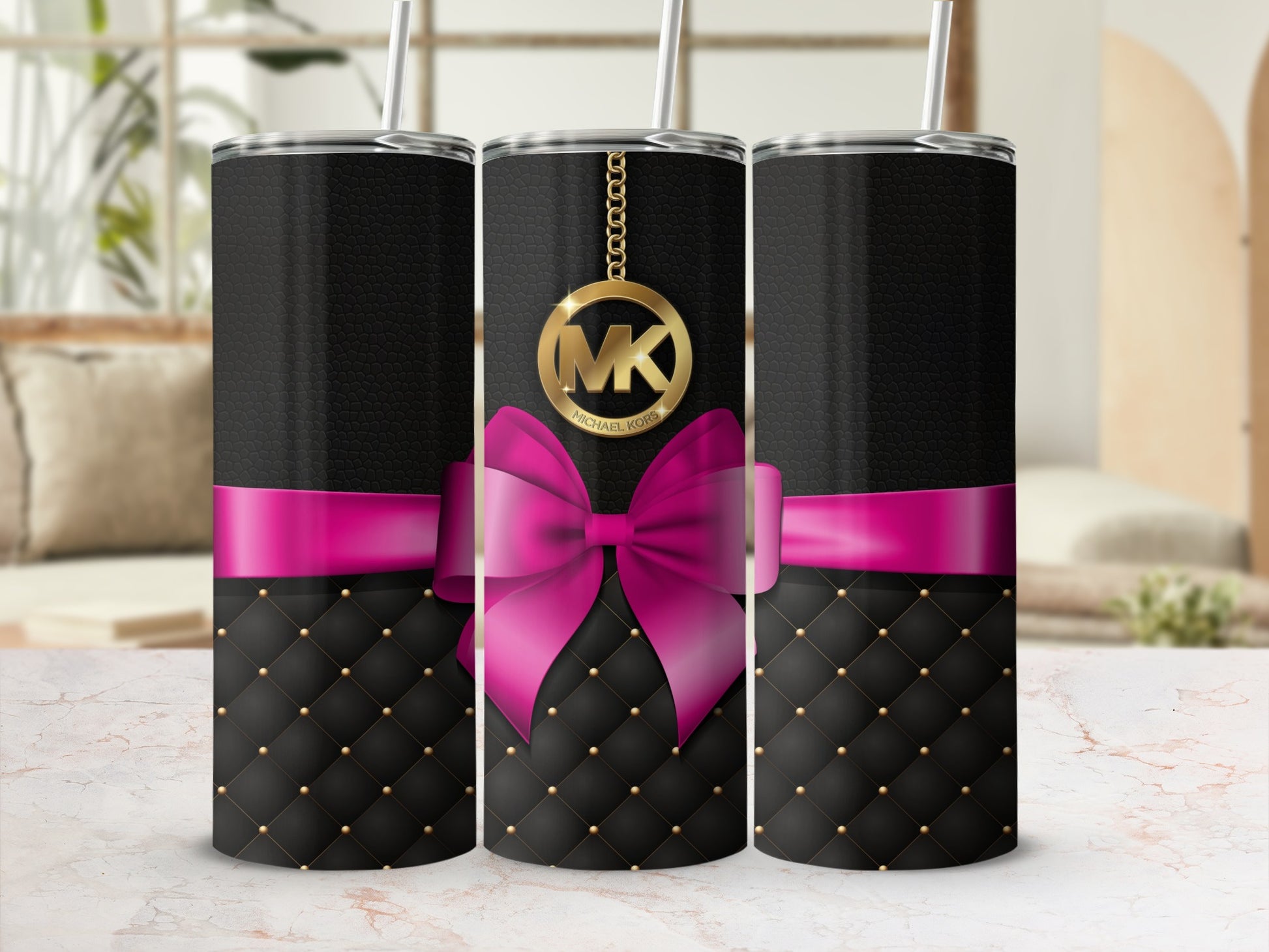 Elegant Black and Pink Bow Design Tumbler