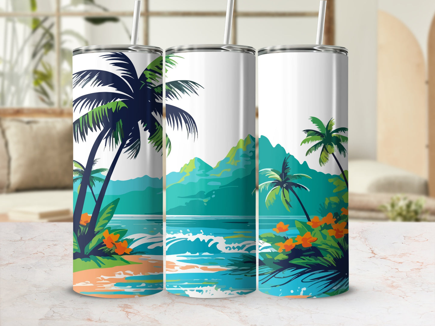 Tropical Beach Scene Insulated Travel Tumbler product