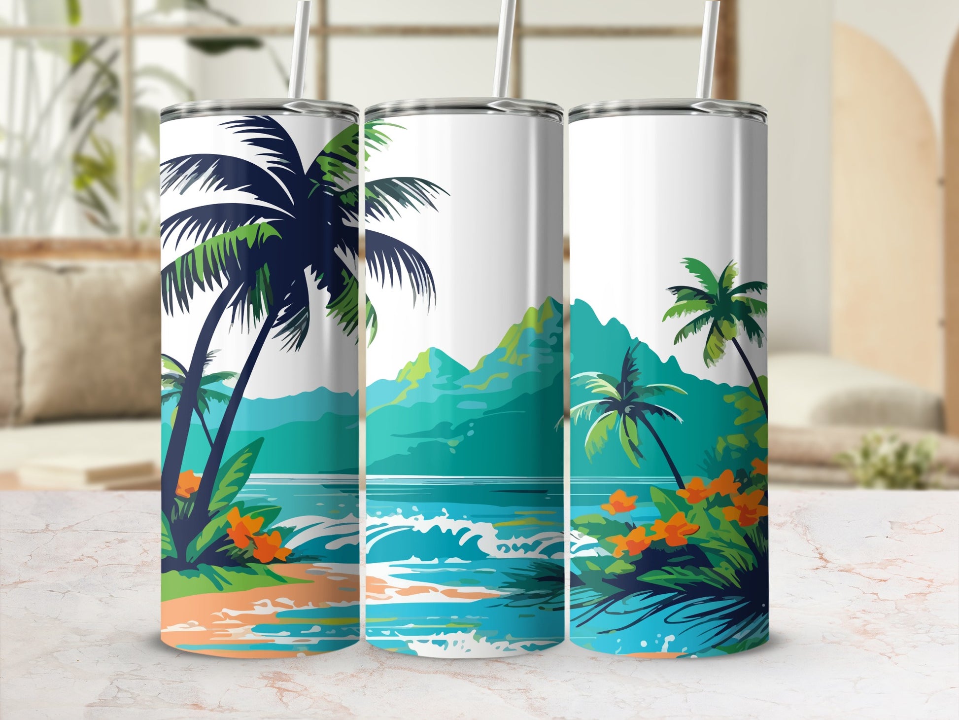 Tropical Beach Scene Insulated Travel Tumbler product