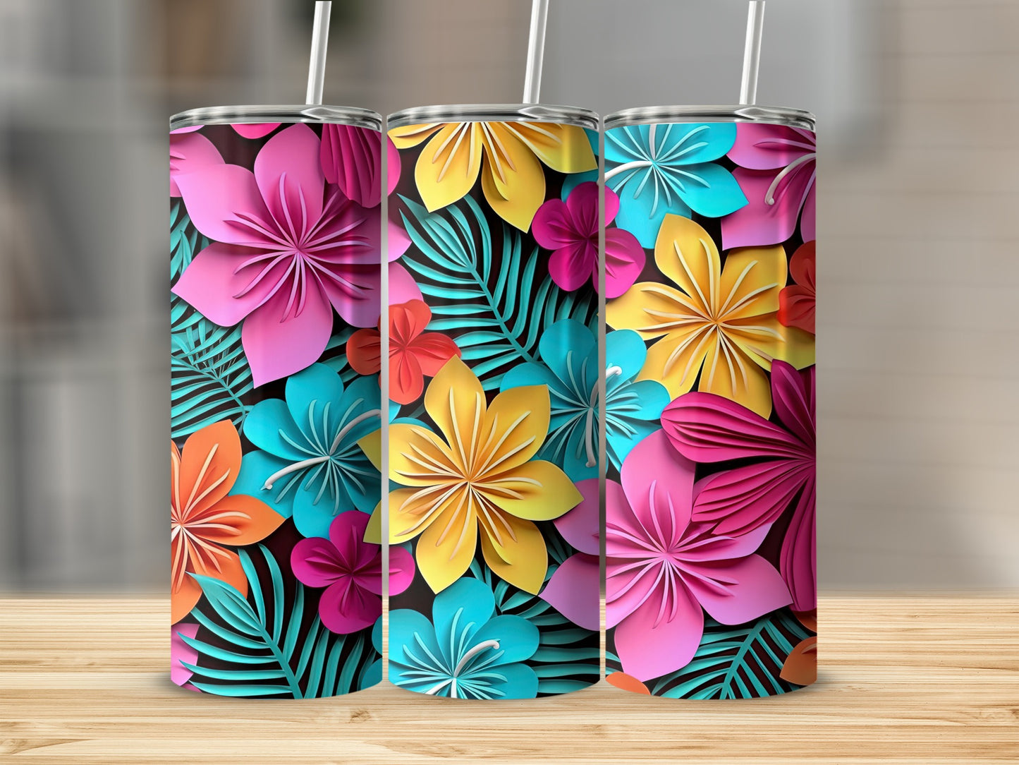 Vibrant Floral Design Tumbler Cups for Stylish Drinks