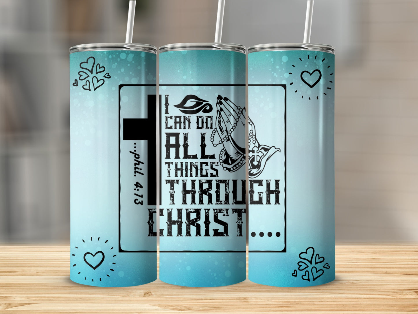 Inspirational Christian Artwork on Blue Insulated Cup