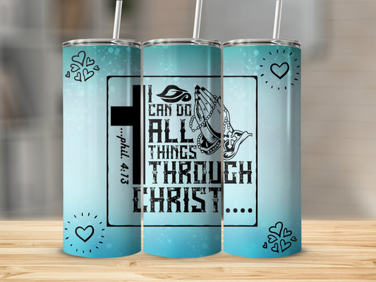 Inspirational Christian Artwork on Blue Insulated Cup