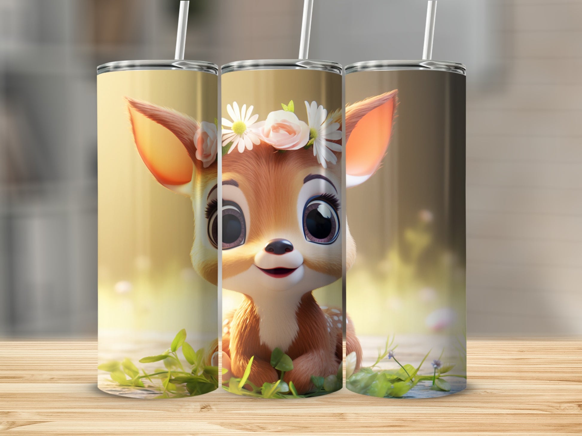 Adorable Deer with Flower Crown Tumbler Cup