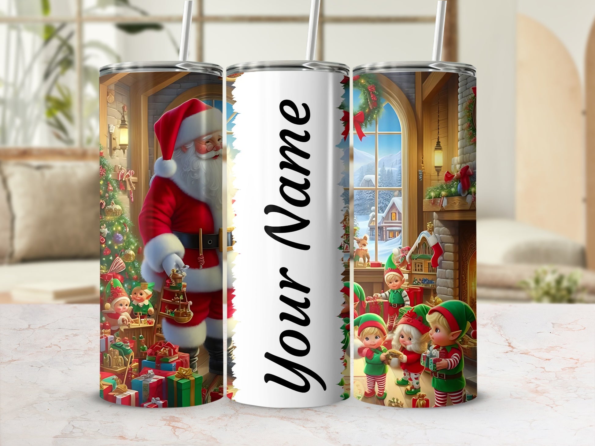 Personalized Christmas Santa and Elves Tumbler
