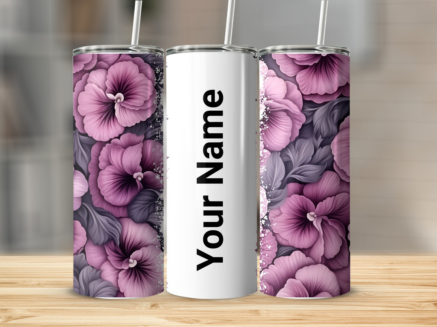 Personalized Floral Design Tumbler with Custom Name