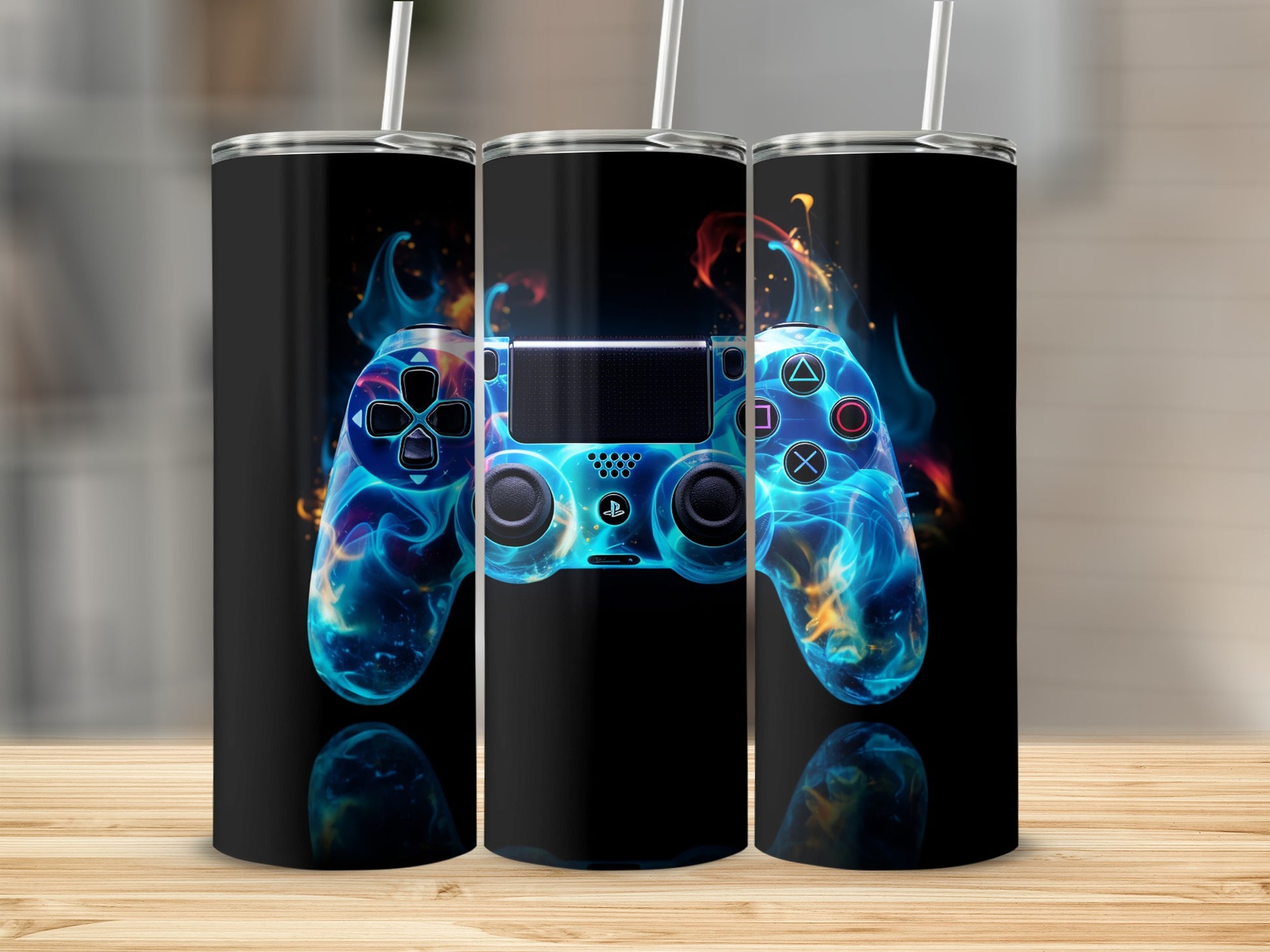 Fiery Game Controller Design Tumbler Gaming Product