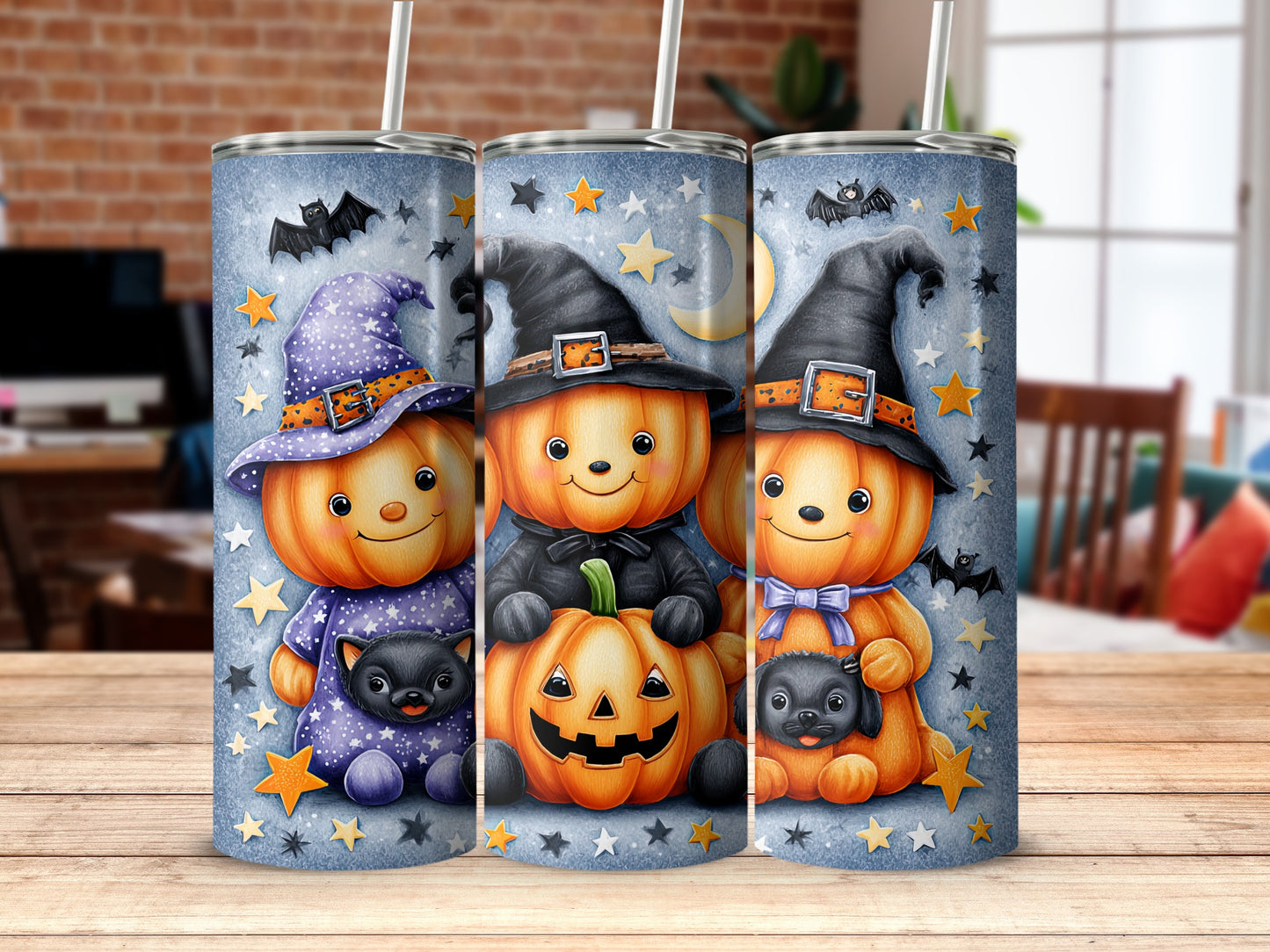Cute Pumpkin Witch and Wizard Halloween Cup Design