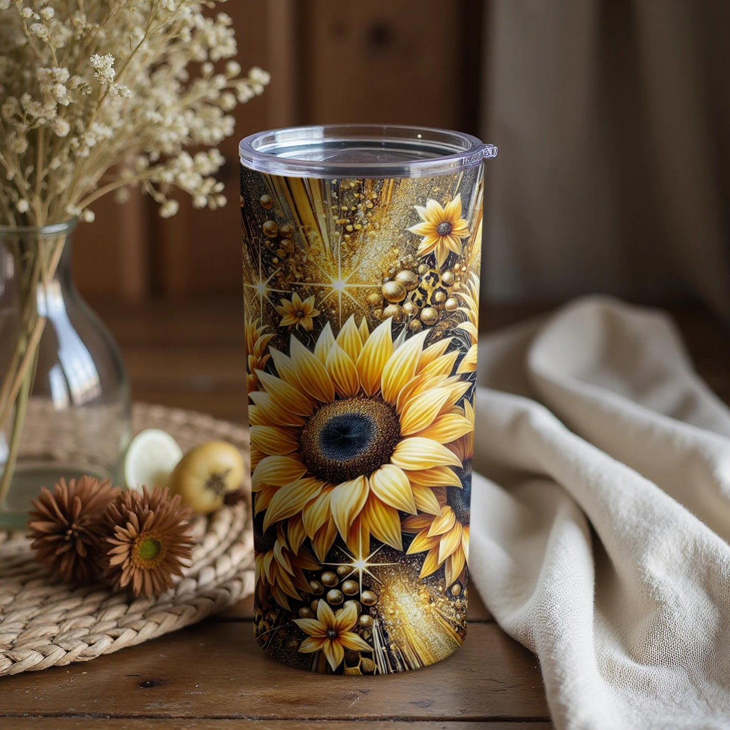 Sunflower Tumbler with Lid for Daily Use