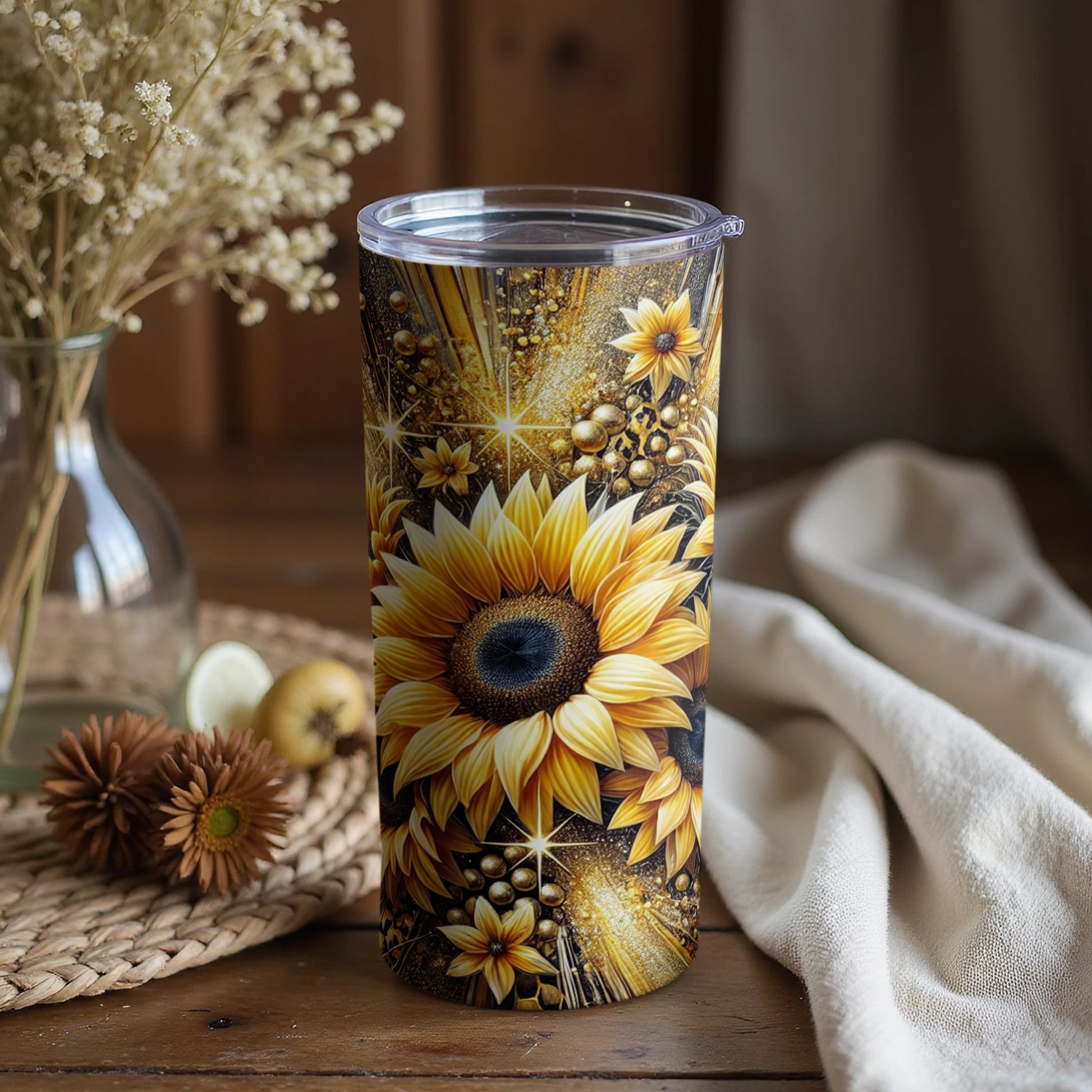 Sunflower Tumbler with Lid for Daily Use