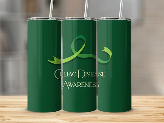 Celiac Disease Awareness Tumbler with Green Ribbon Design