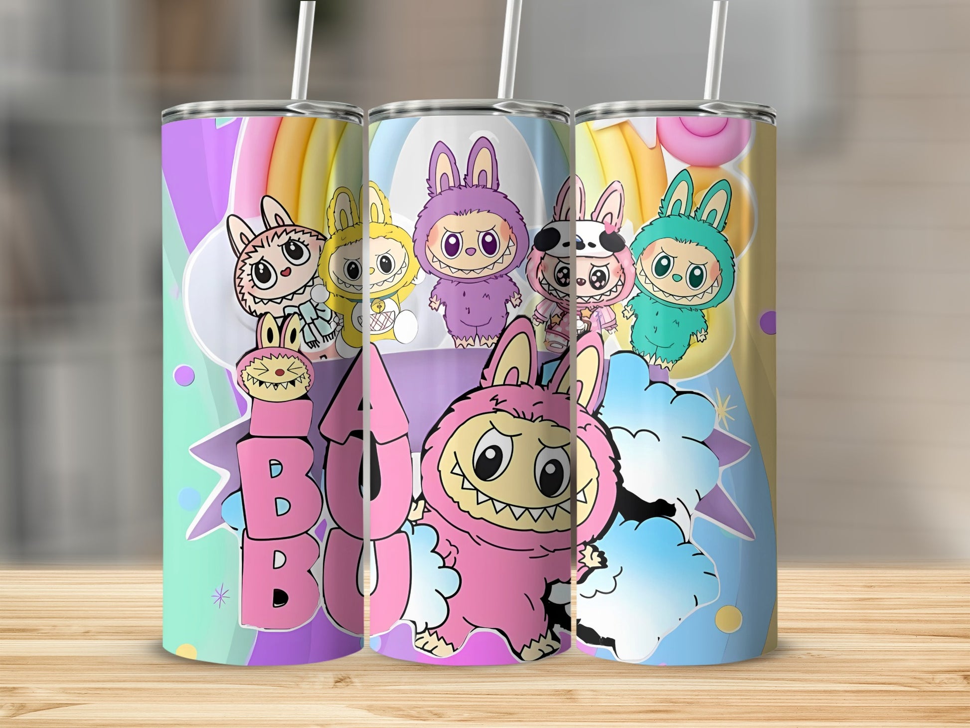 Cute Cartoon Bunny Characters Rainbow Tumbler Cup