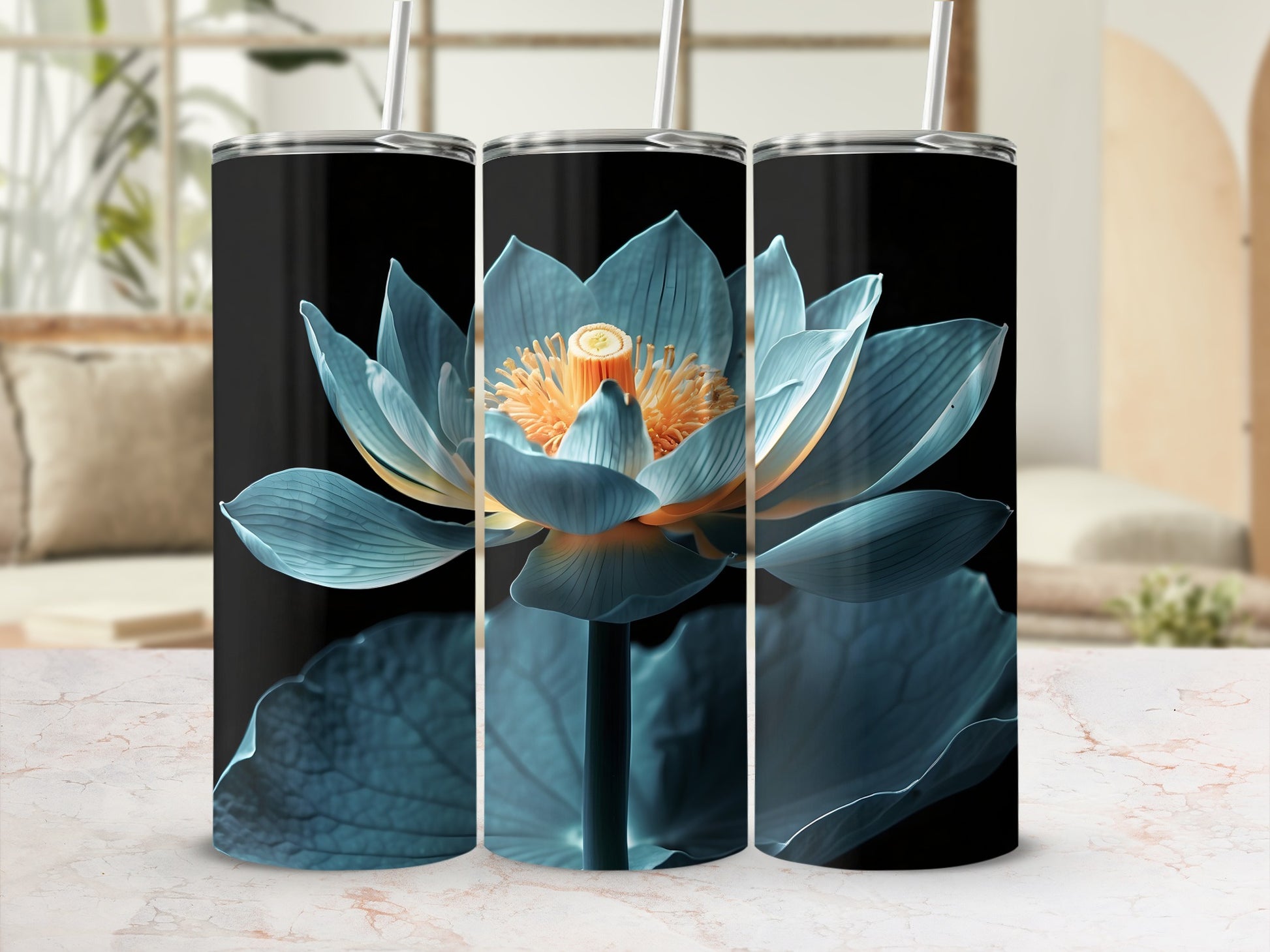 Blue lotus flower black background product type