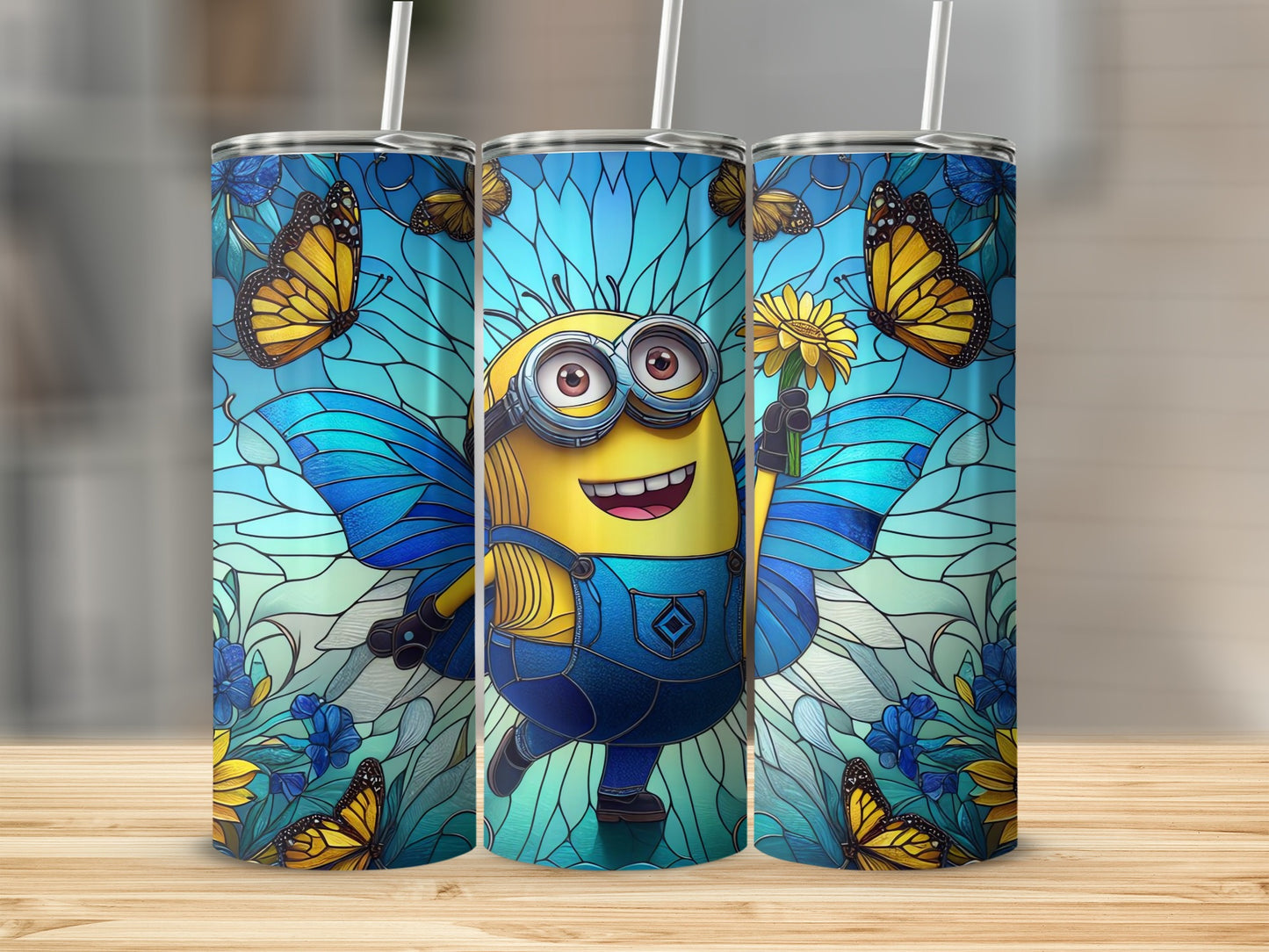 Cartoon Character with Butterflies Printed Tumbler