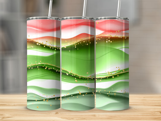 Festive Red Green and White Abstract Tumbler Design