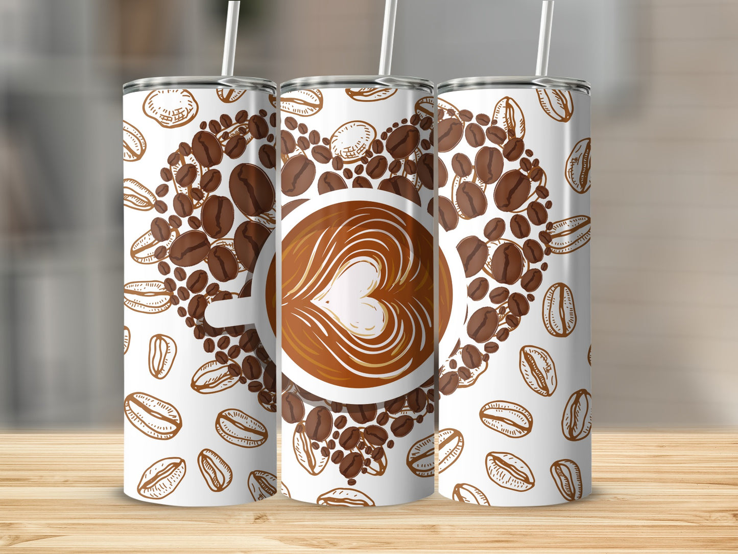 Coffee Beans and Latte Art Pattern Travel Tumbler Product
