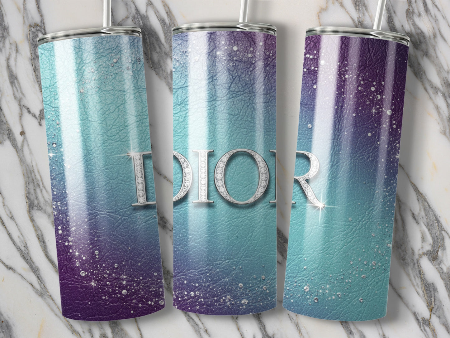 DIOR Sparkling Text On Turquoise Purple Background Tumblers