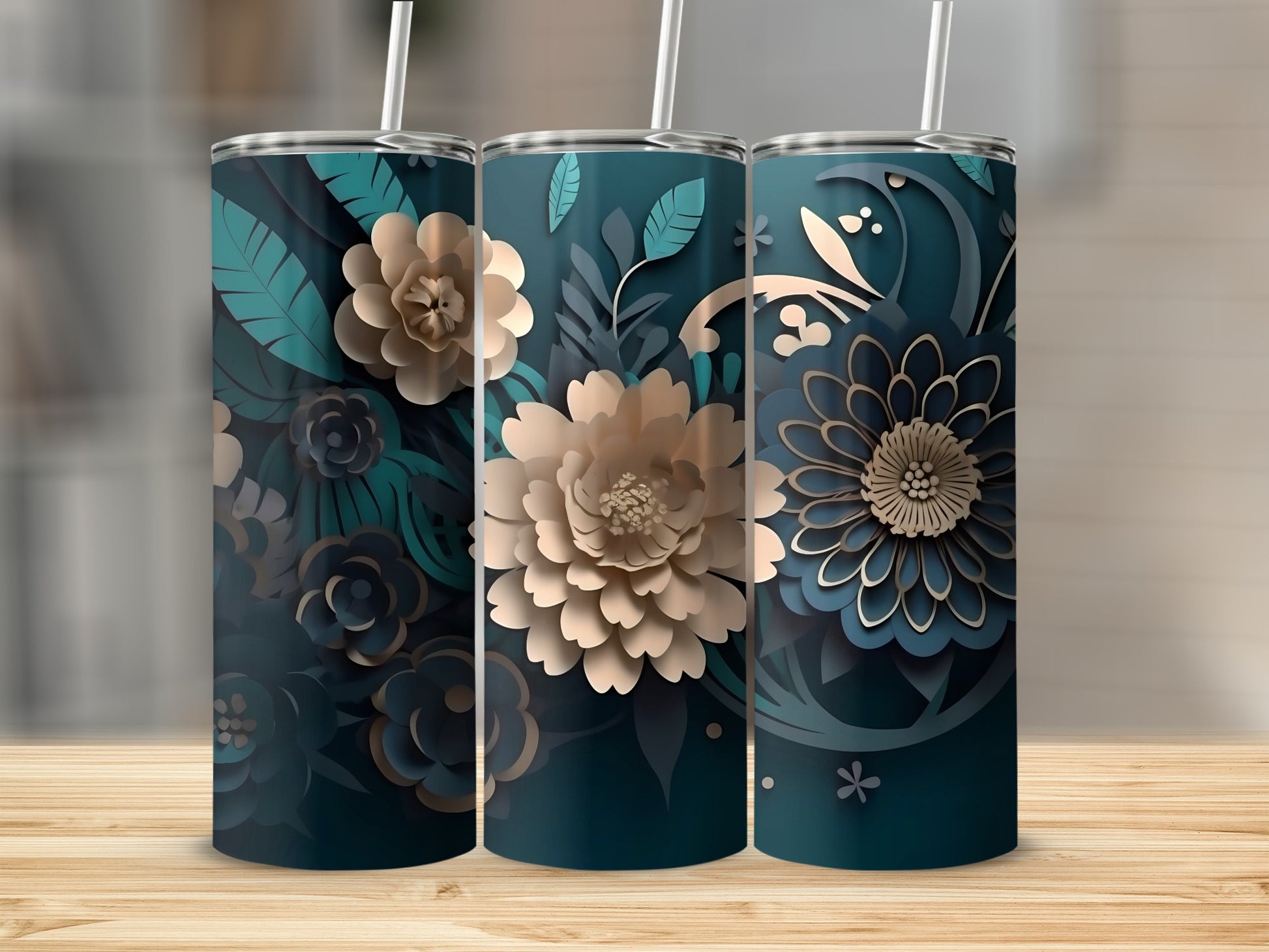Elegant Dark Floral Design Insulated Tumbler Cups