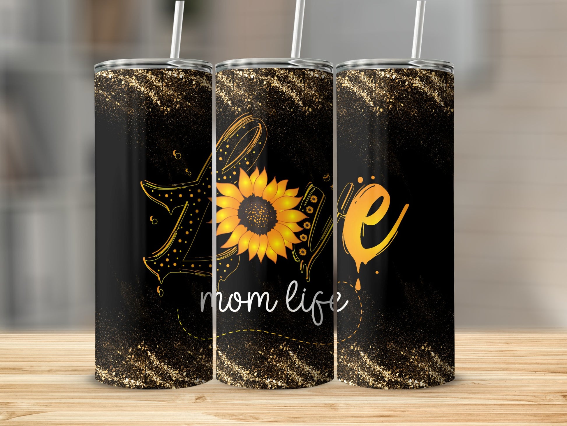 Love Sunflower Mom Life Glitter Tumbler Cup