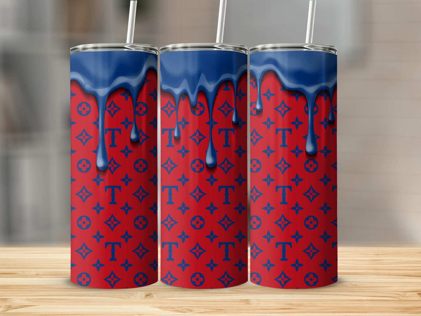 Red Pattern with Blue Drip Decoration Art Design Tumblers
