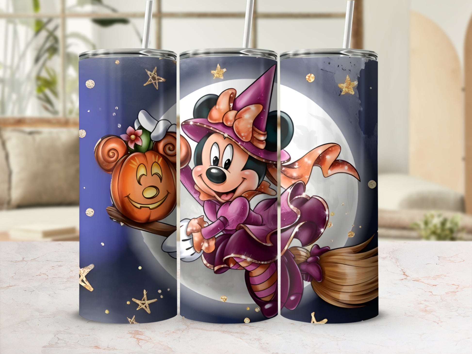 Halloween Witch Characters Tumbler with Pumpkins Design