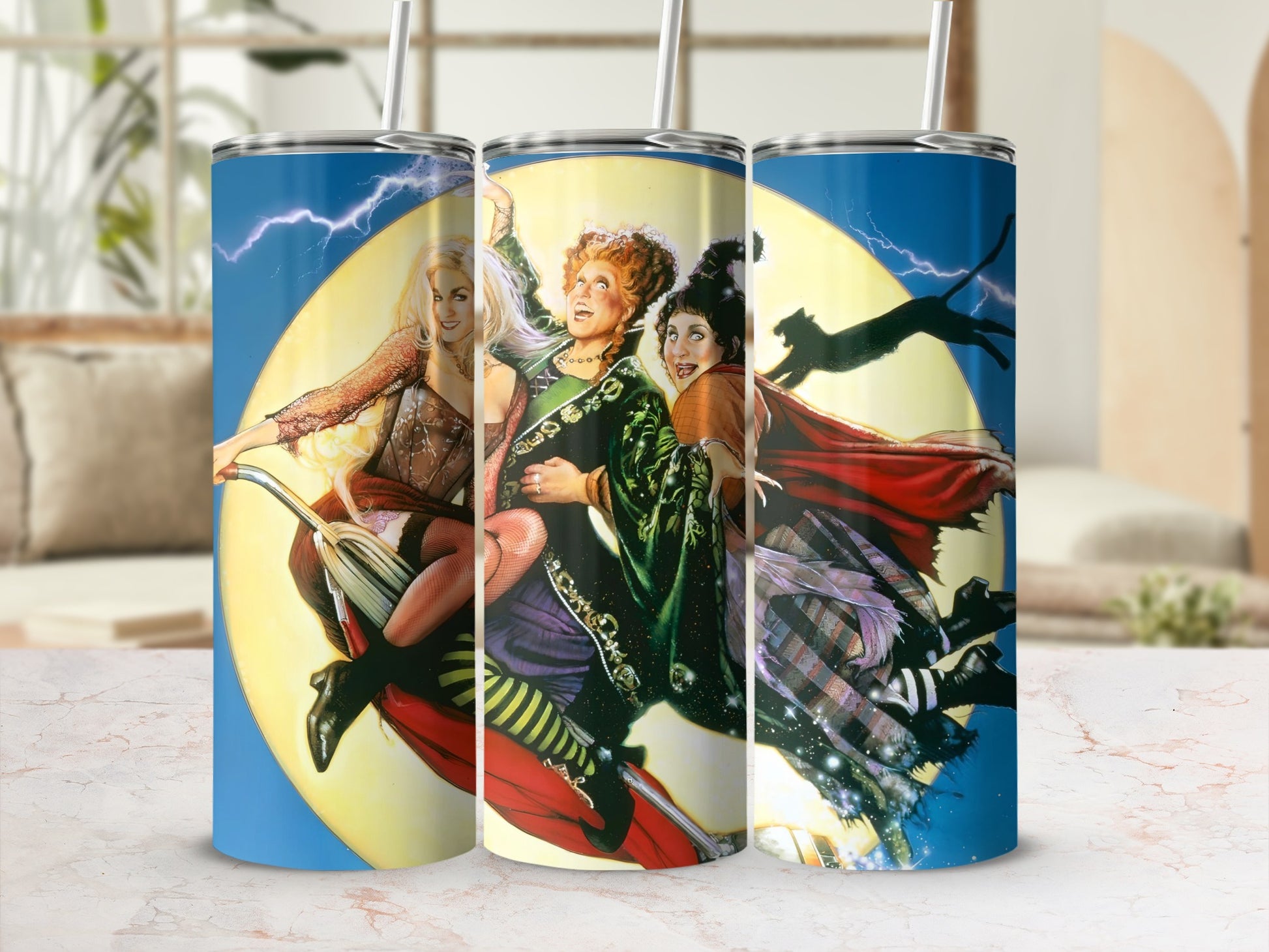 Spooky Halloween Witches Tumbler with Straw Cup