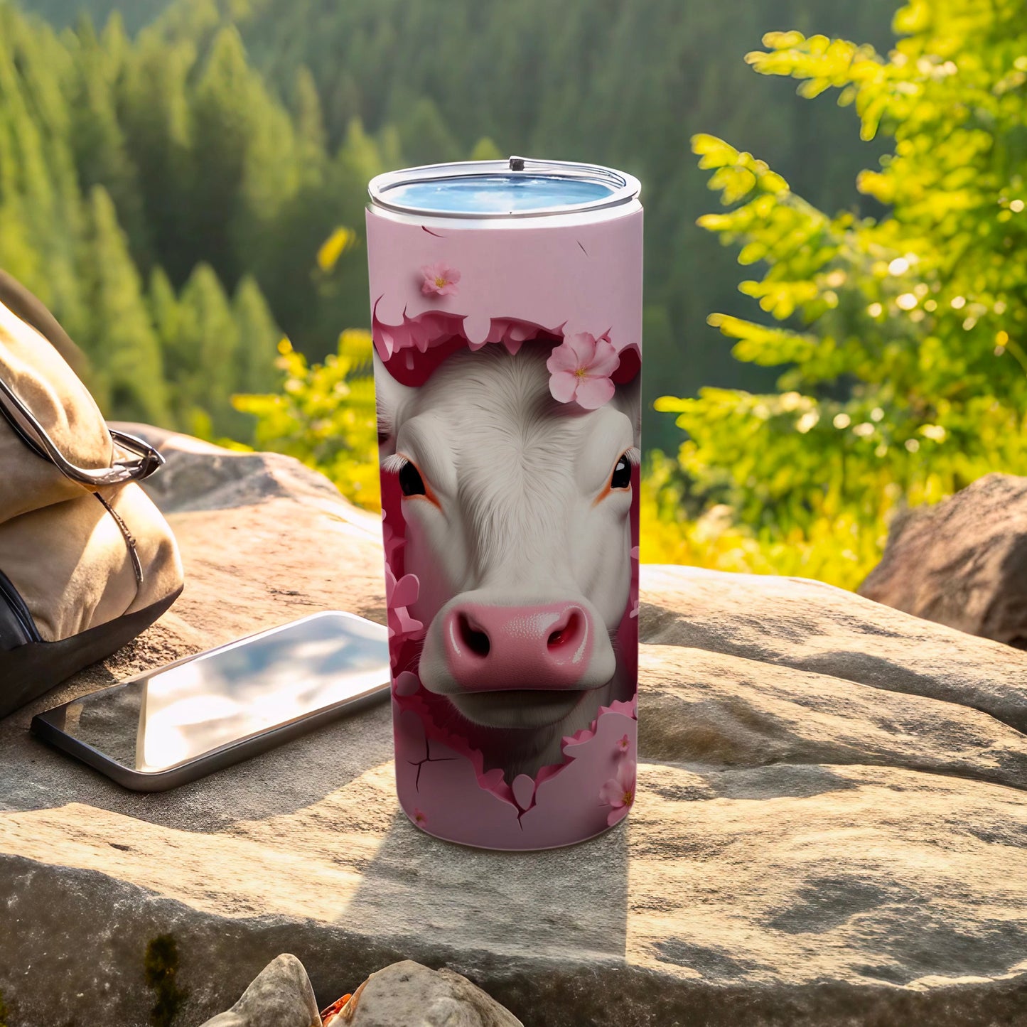 Pink Cow Cherry Blossom Floral Graphic Tumbler product type