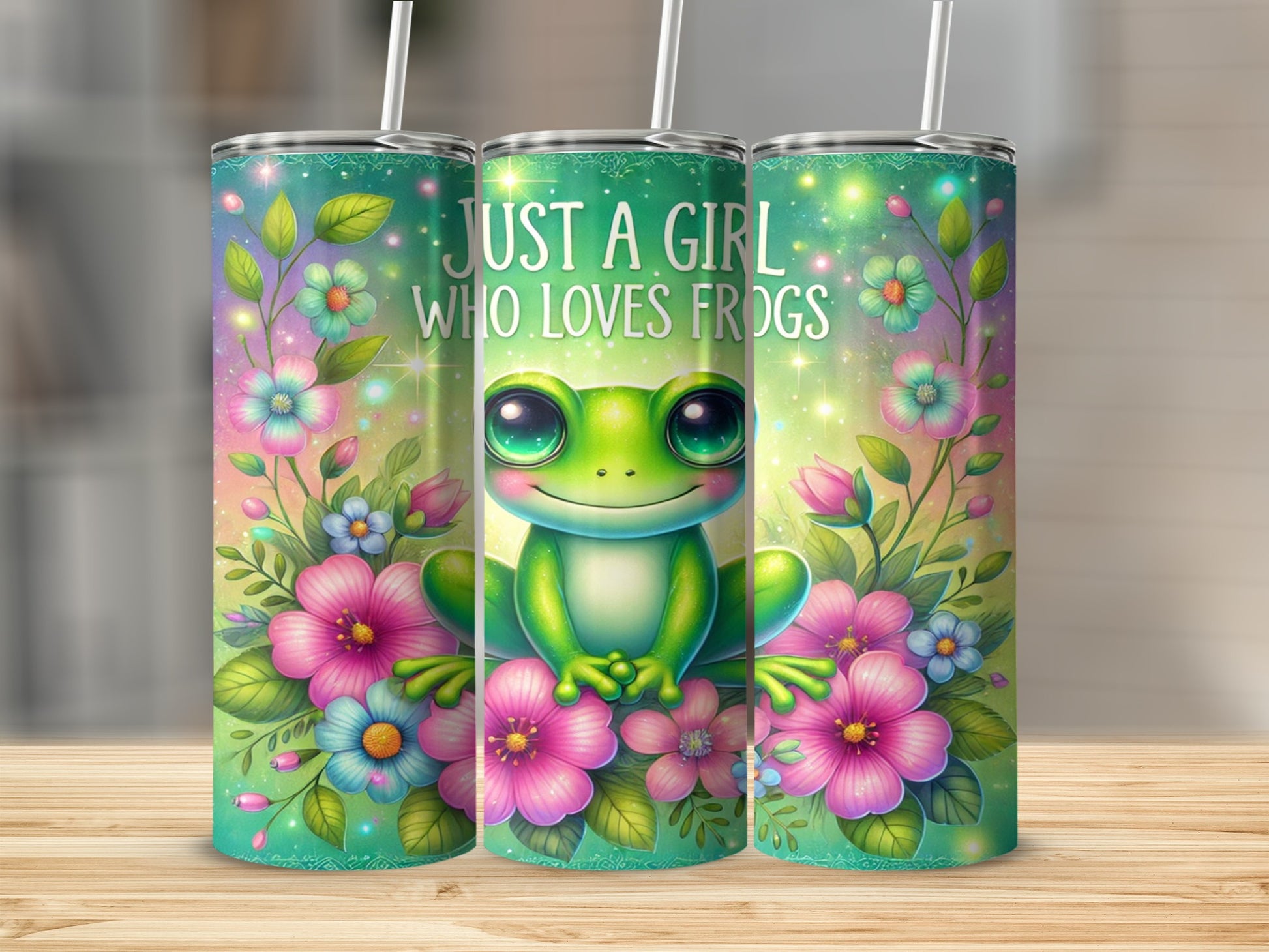 Just a Girl Who Loves Frogs Floral Tumbler Cup