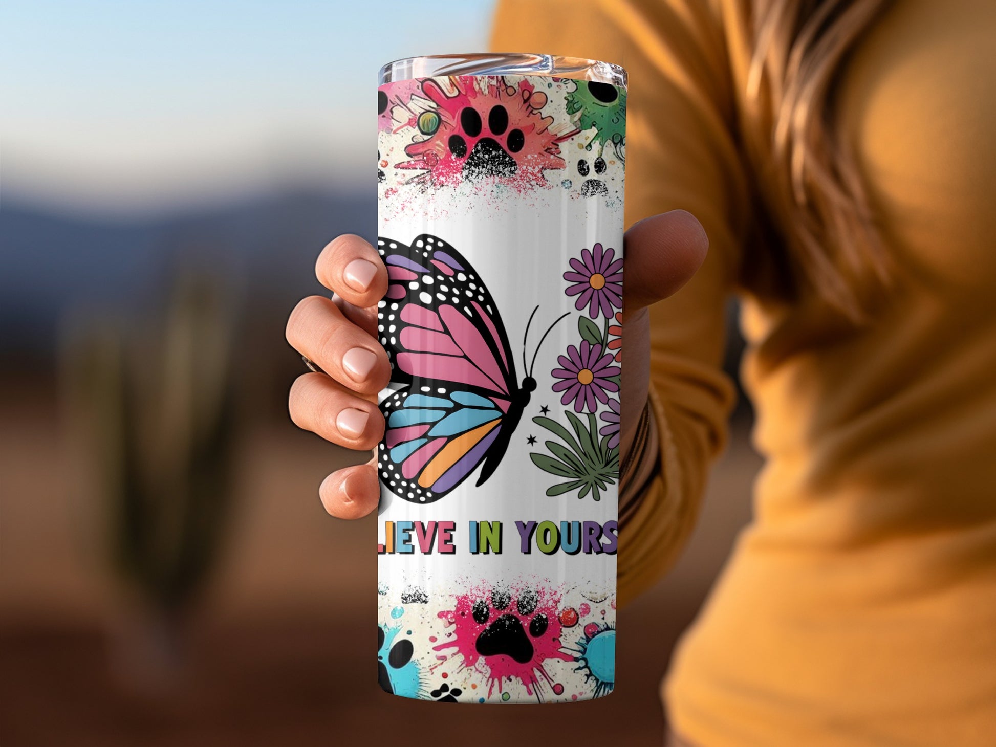 Believe In Yourself Butterfly Floral Design Tumbler