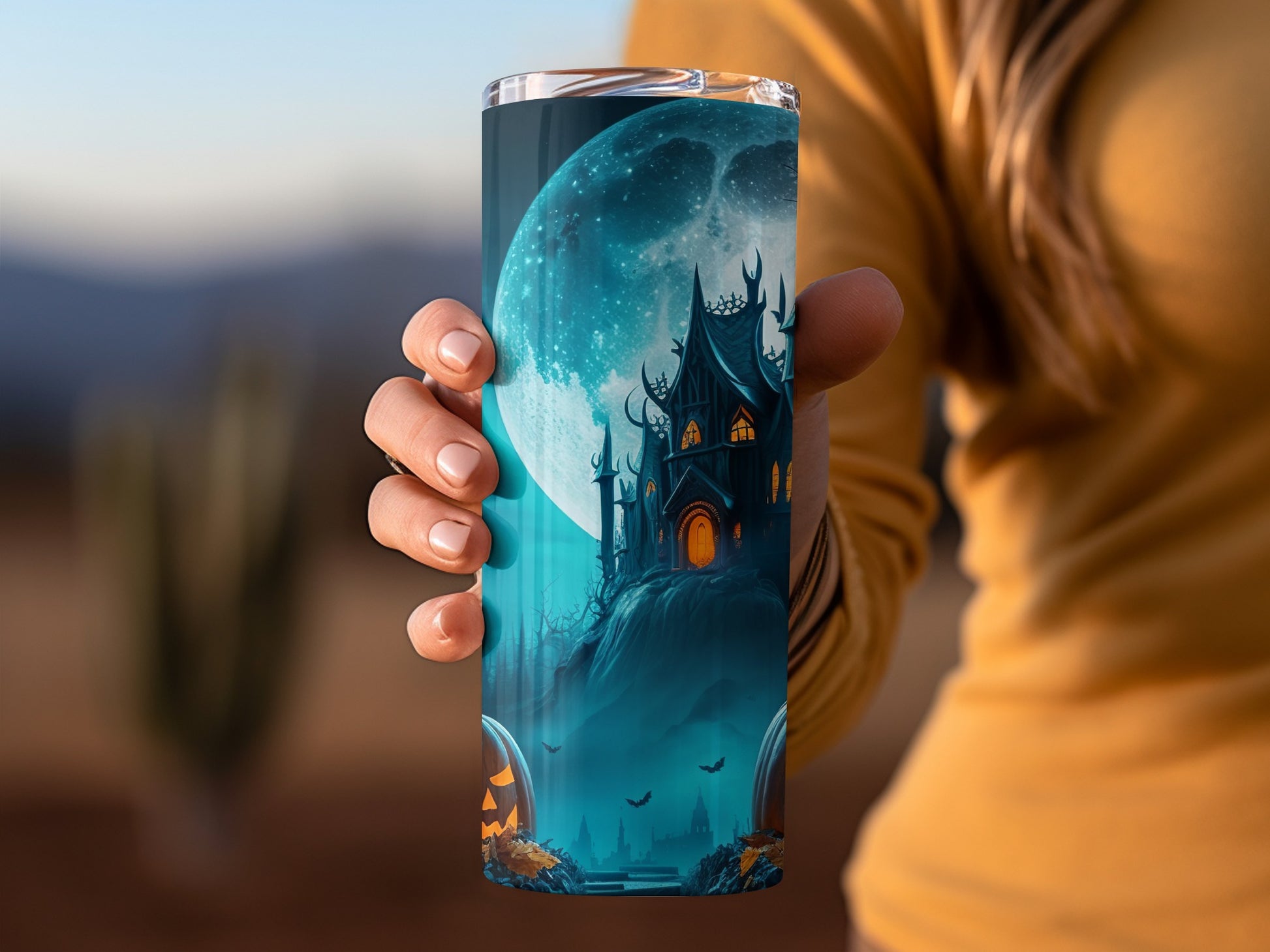 Spooky Haunted House Full Moon Halloween Tumbler