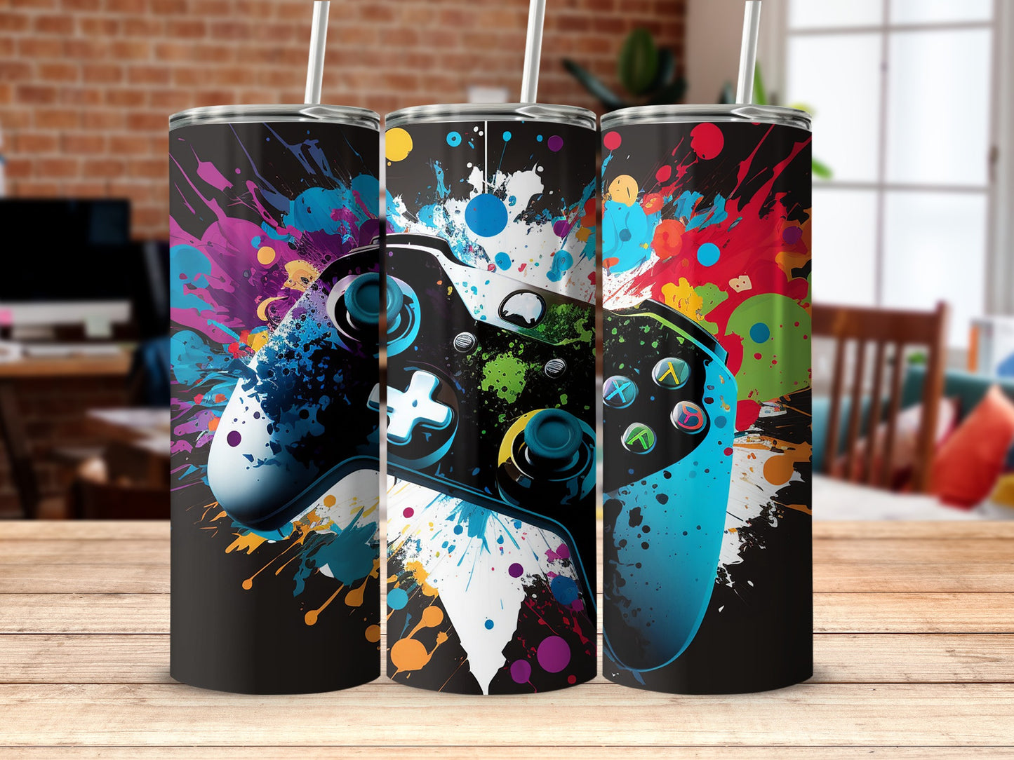 Vibrant Splash Design Gaming Controller Tumbler